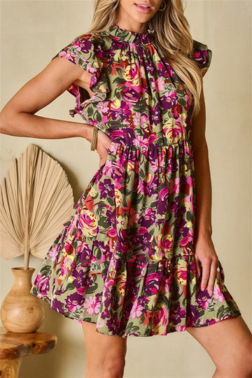 Ruched Tiered Floral Dress
