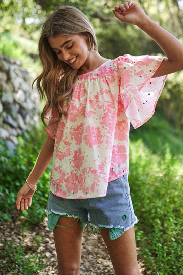 Pink Floral Butterfly Top