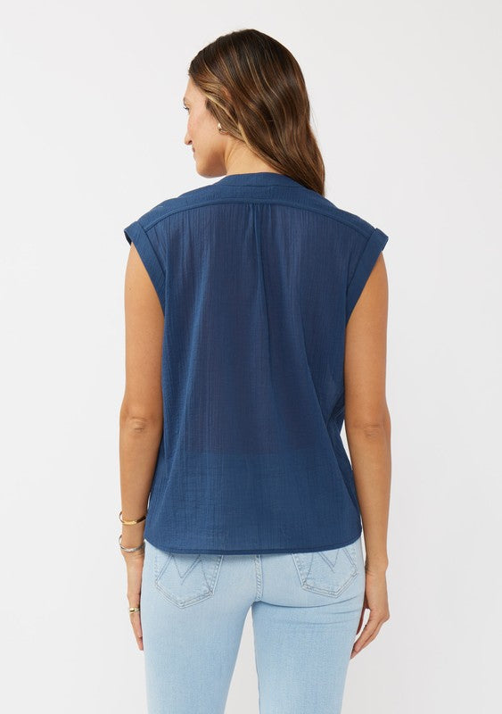 Indigo Blue Button Front Blouse