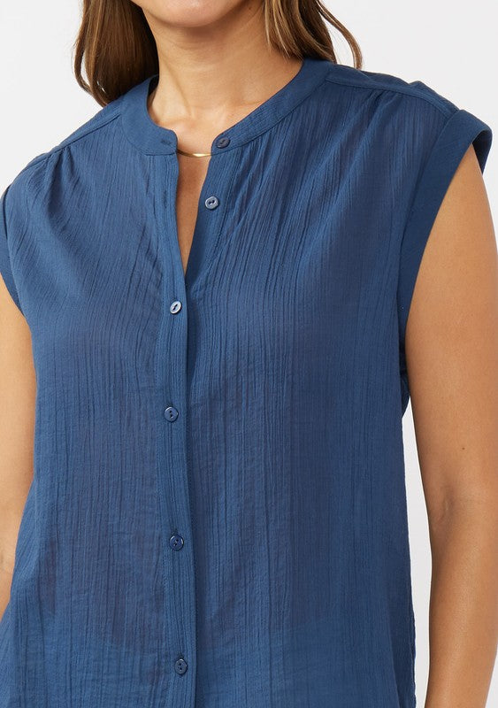 Indigo Blue Button Front Blouse