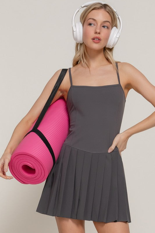 Charcoal Gray Pleated Skort Mini Dress
