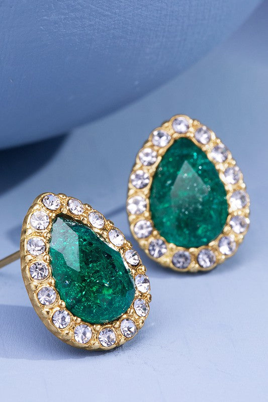 CZ & Brass Teardrop Earrings