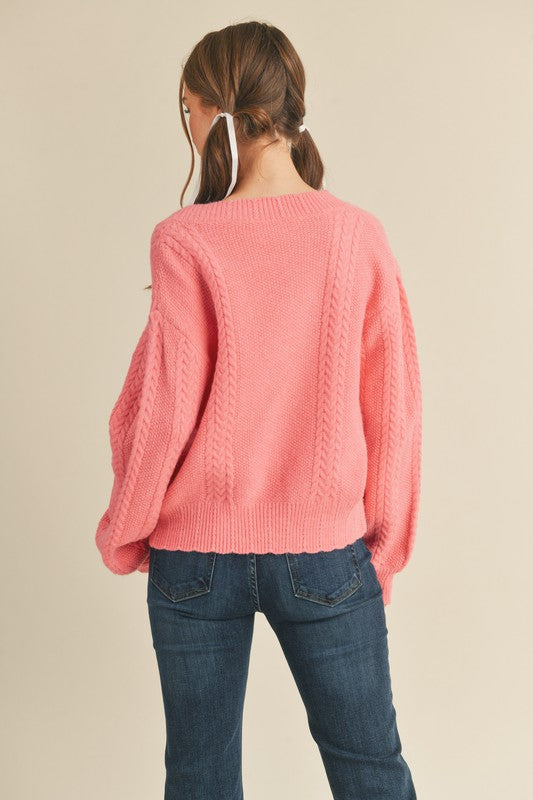 Pink Mixed Cable Knit Cardigan