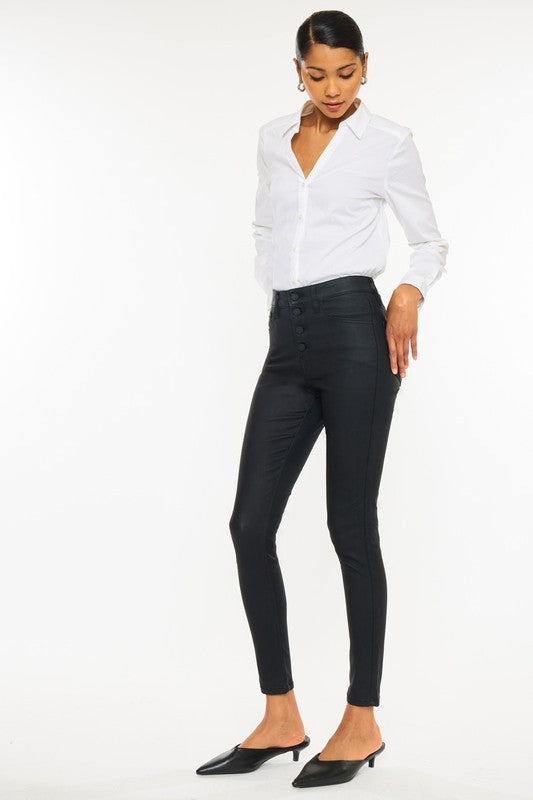 High Rise Black Coated Jeans