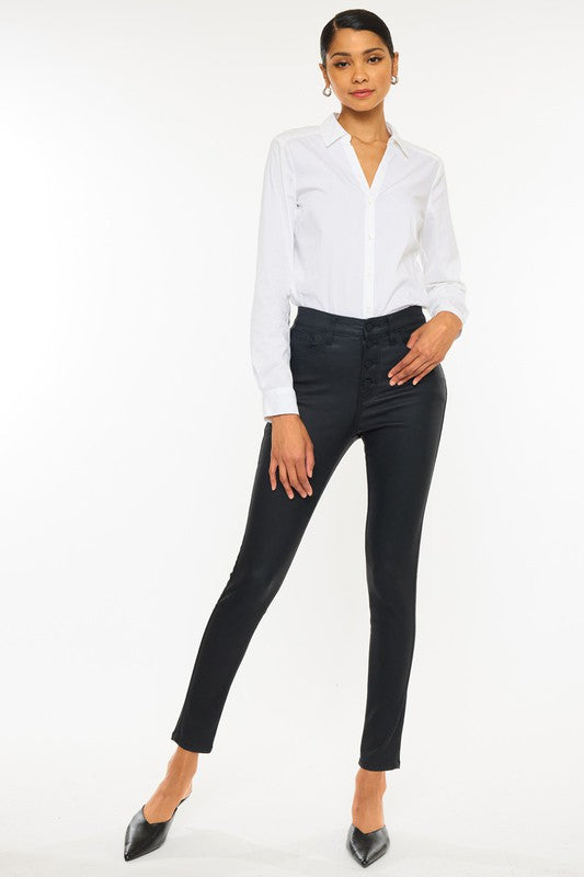 High Rise Black Coated Jeans