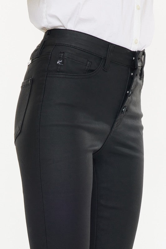 High Rise Black Coated Jeans