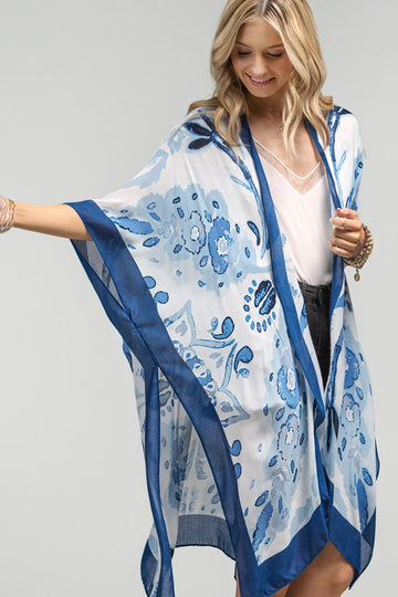 Blue Watercolor Floral Kimono