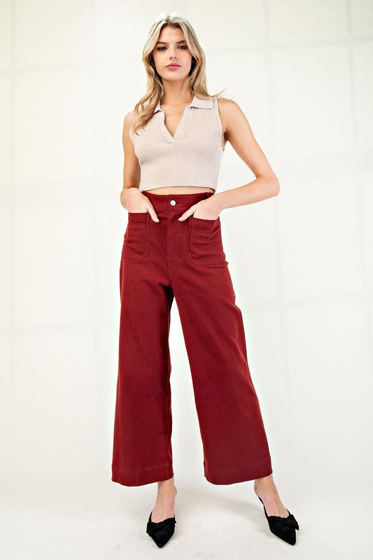 Maroon High Rise Wide Leg Pants