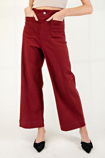 Maroon High Rise Wide Leg Pants