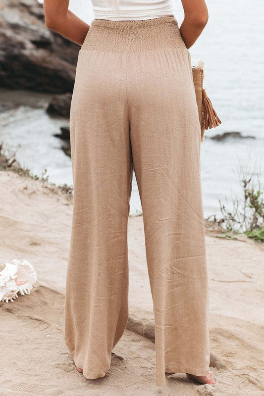 Cotton Blend Wide Leg Pants