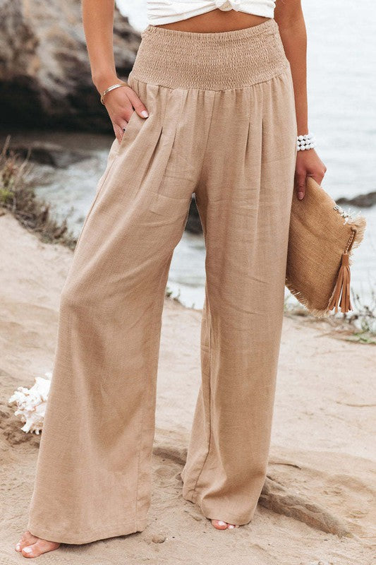 Cotton Blend Wide Leg Pants