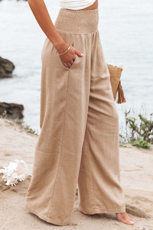 Cotton Blend Wide Leg Pants