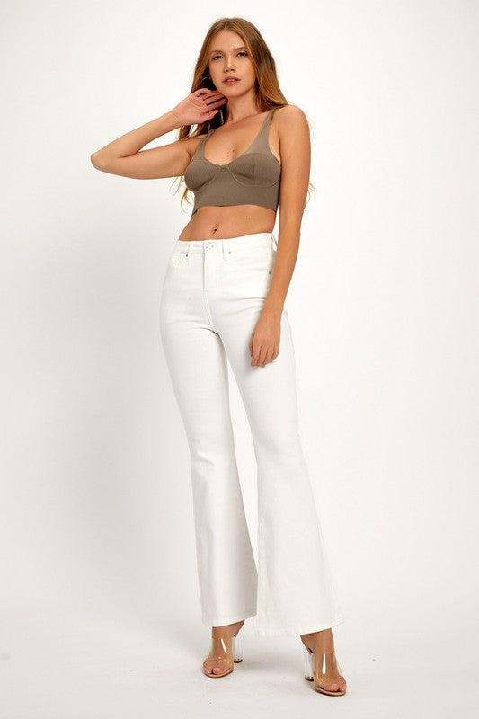 Mid Rise Flare White Jeans