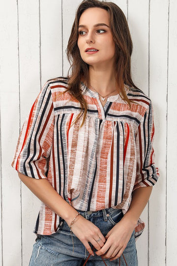 Striped 3/4 Bubble Sleeve Top