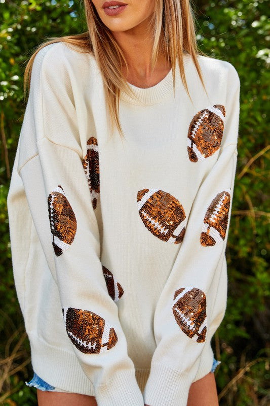Ivory Sequin Football Sweater