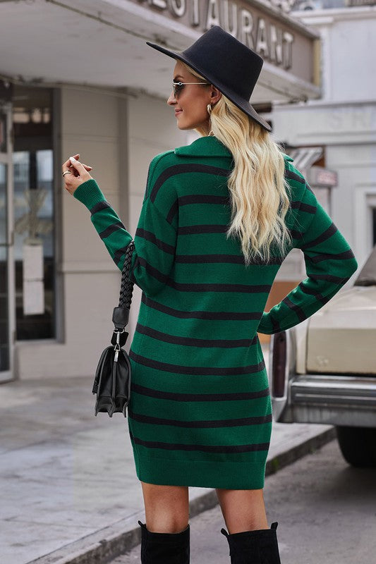 Stripe Zipper Sweater Dress