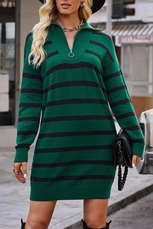 Stripe Zipper Sweater Dress