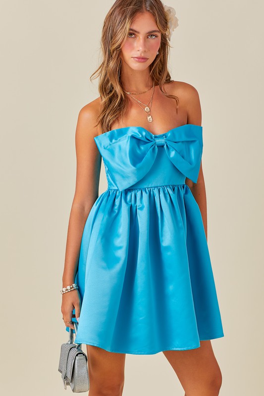 Bow Detail Strapless Mini Dress