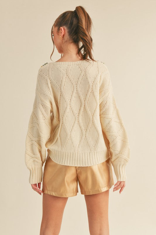 Sequin Embellished Ivory Sweater