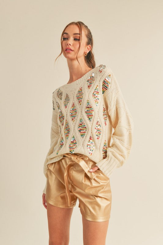 Sequin Embellished Ivory Sweater