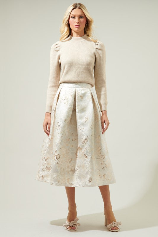 Champagne Jacquard Pleated Skirt