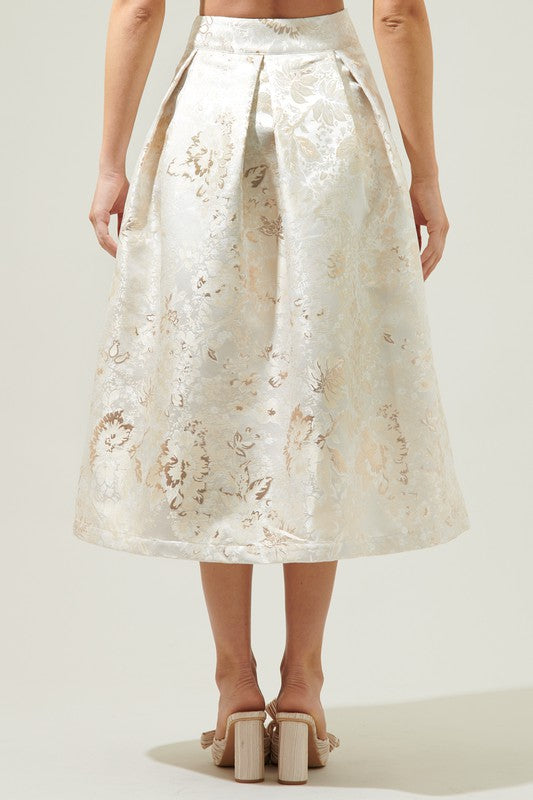 Champagne Jacquard Pleated Skirt