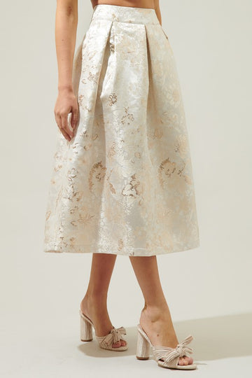 Champagne Jacquard Pleated Skirt