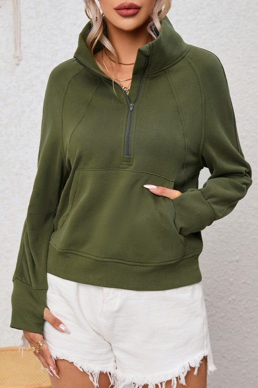 Olive Green Quarter Zip Pullover