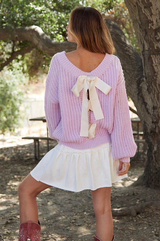 Lavender Knit Bow Detail Sweater