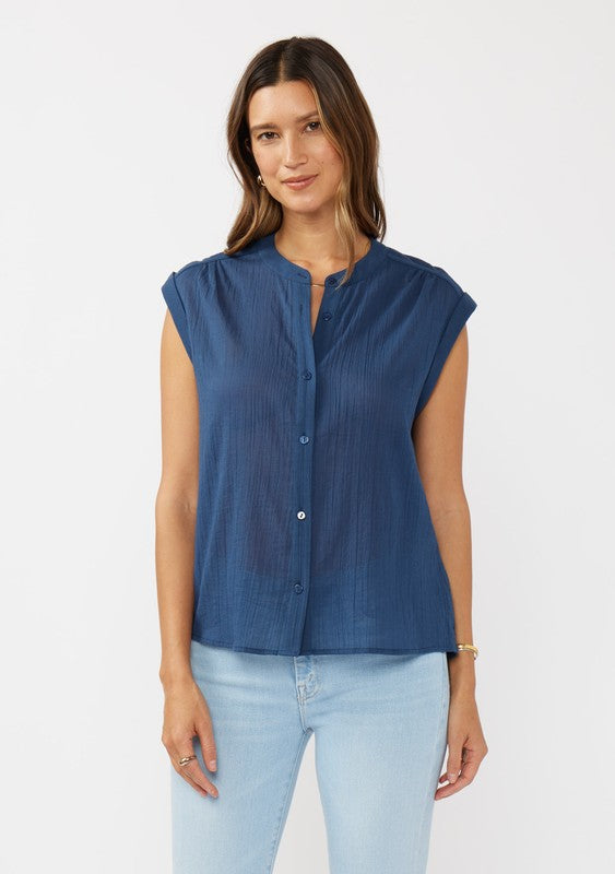 Indigo Blue Button Front Blouse