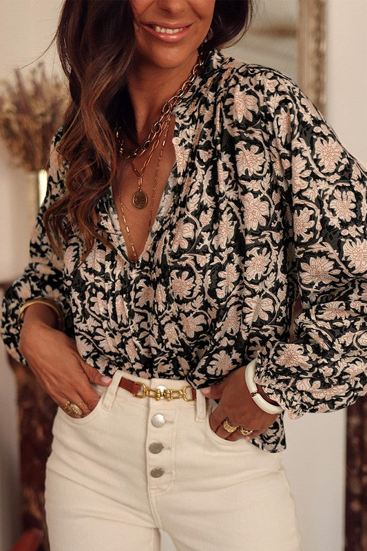 Floral Split Front Neck Blouse