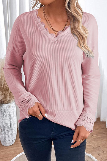 Ribbed Lace Trim Top