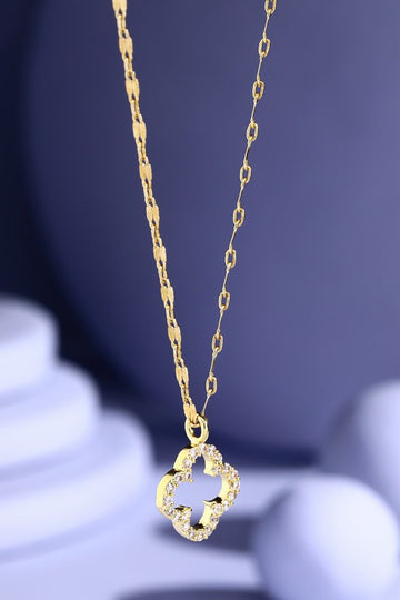 Gold Plated CZ Clover Necklace