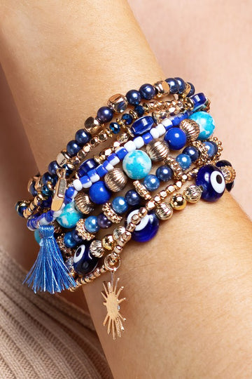 8 Layer Blue Charm Bracelet