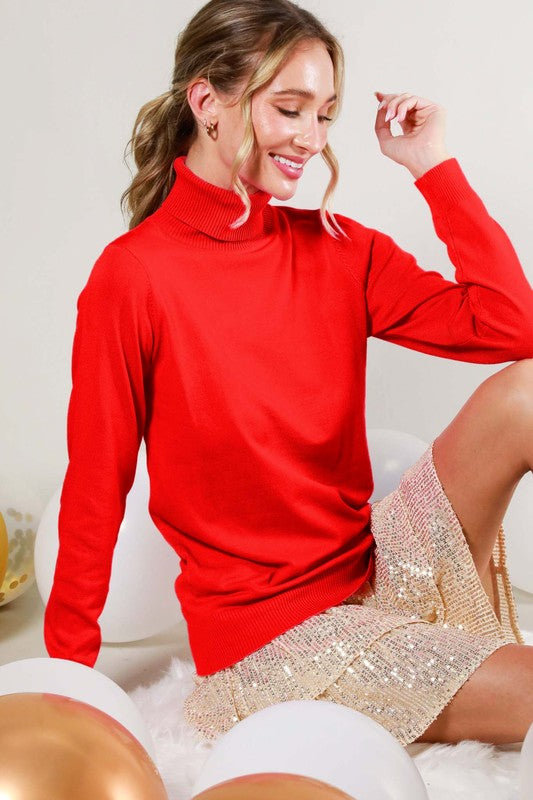 Red Long Sleeve Turtleneck Top