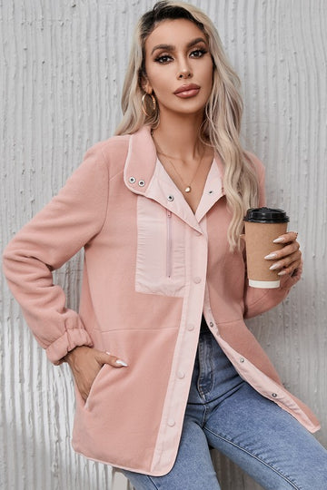 Pink Contrast Fleece Jacket