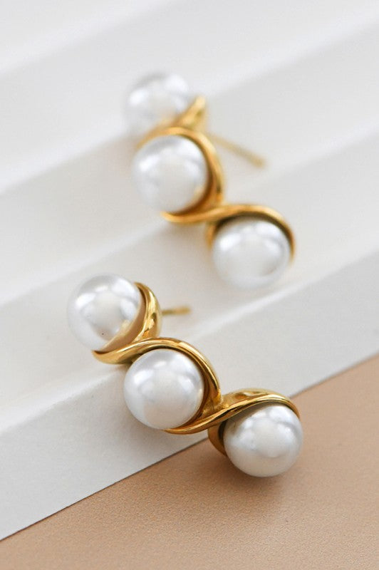 3 Pearl Stud Earrings