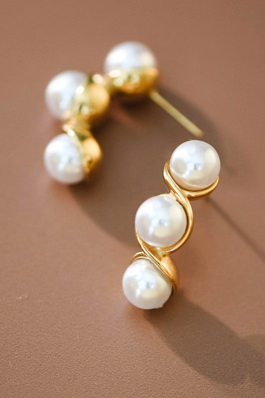 3 Pearl Stud Earrings