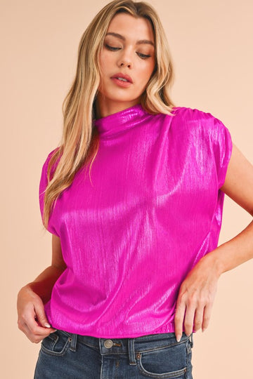 Bright Pink Ruched Shimmer Blouse