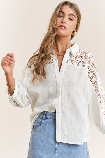 Star Lace Button Down Top