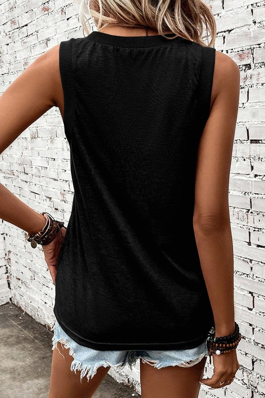 Ribbed Contrast V Neck Tank Top