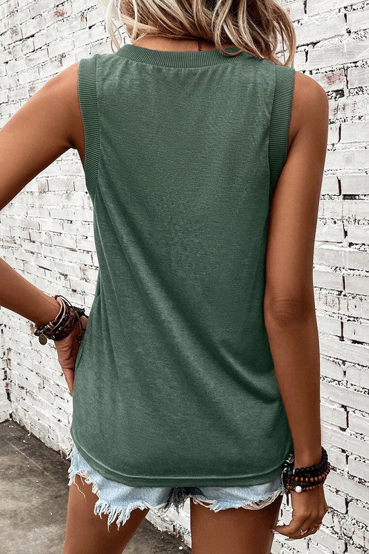 Ribbed Contrast V Neck Tank Top