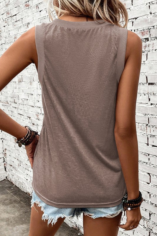 Ribbed Contrast V Neck Tank Top