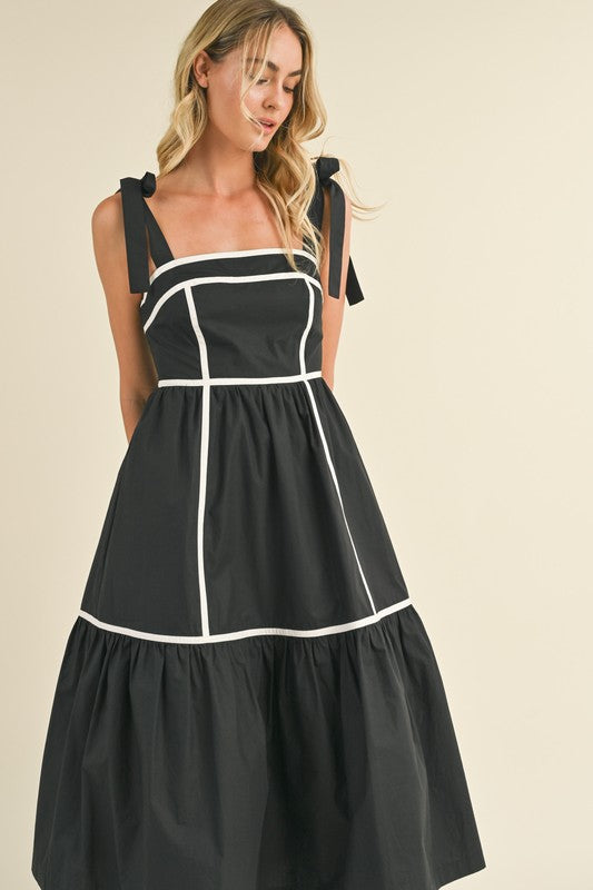 Black and White Contrast Binding Midi Dress