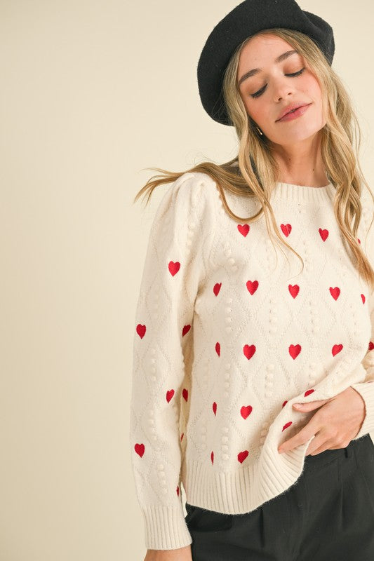 Heart And Pom Embroidered Top