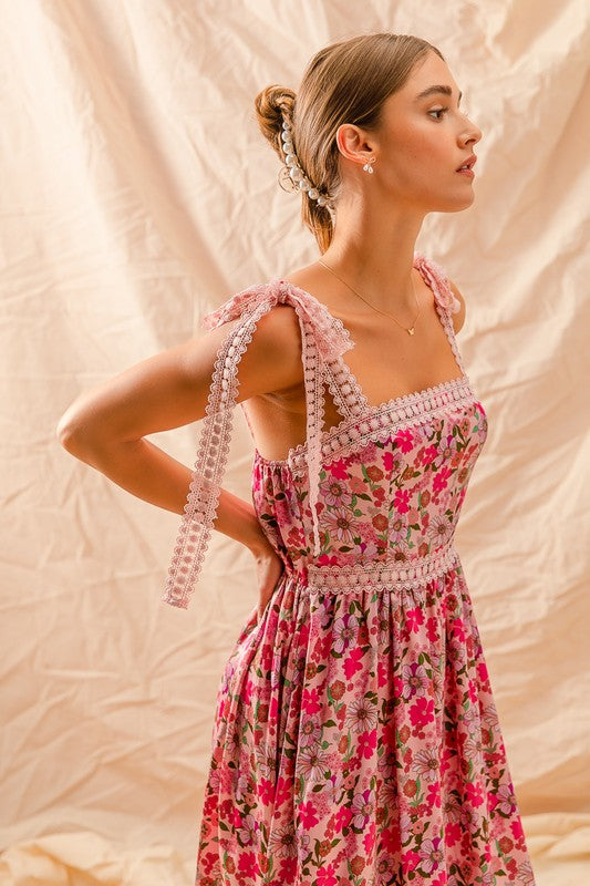 Pink Floral Ribbon Dress