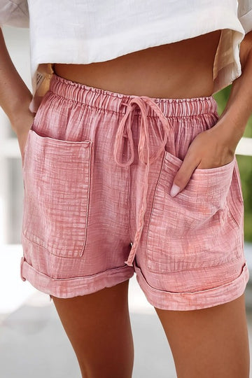 Pink Mineral Wash Drawstring Shorts