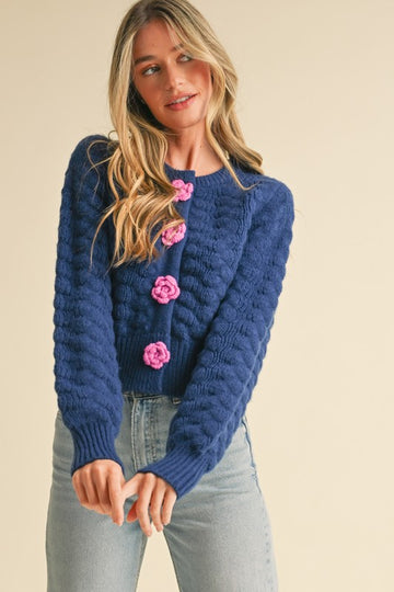 Rosetta Button Texture Sweater