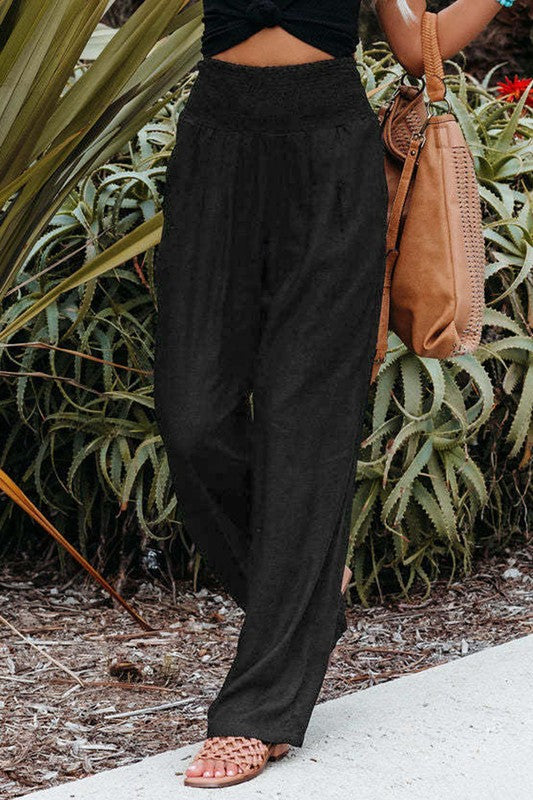 Cotton Blend Wide Leg Pants