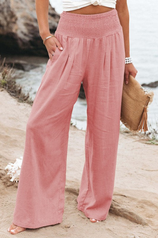 Cotton Blend Wide Leg Pants